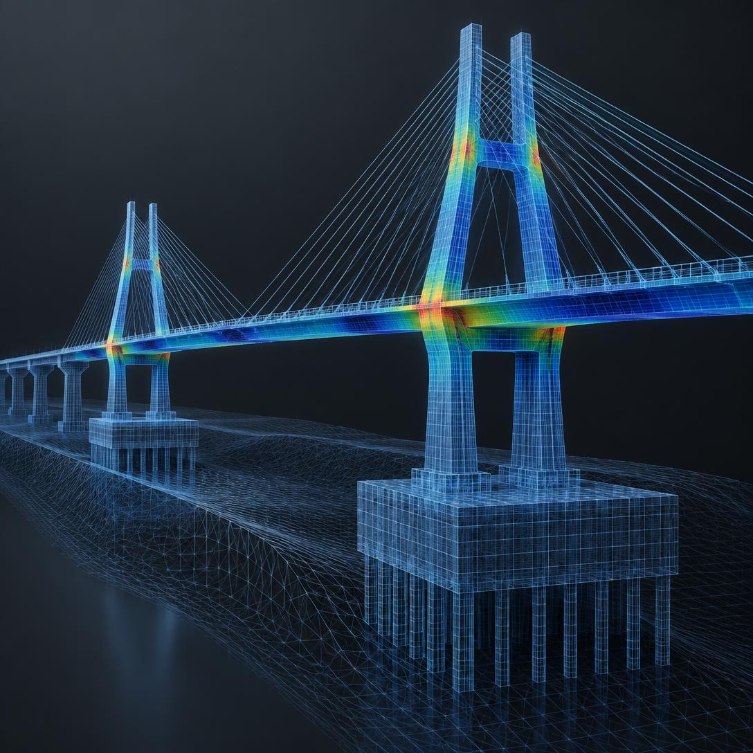 Modelo estrutural de elementos finitos de uma ponte